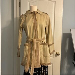 Dolce and Gabanna Belted Trench Coat Jute Trim Beige Size 38